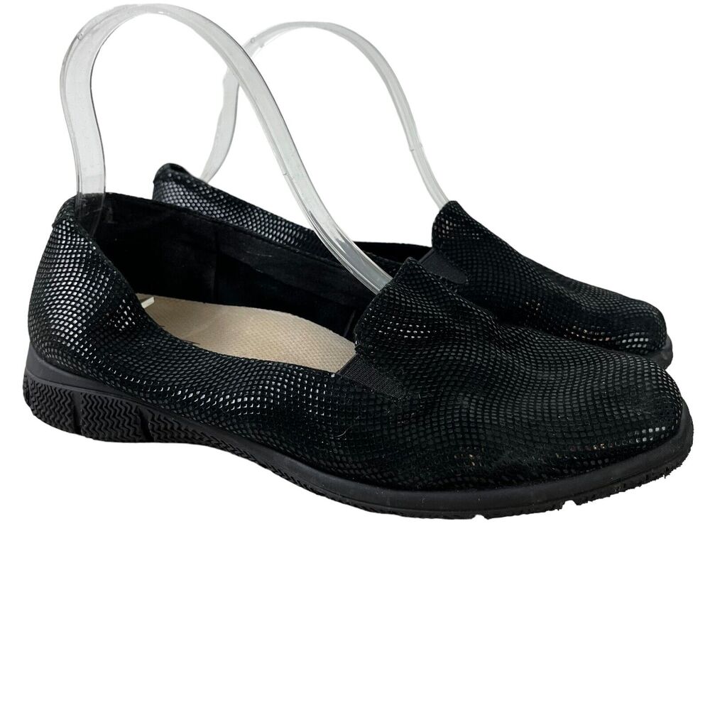 Trotters Womens Black Square Toe Slip On Leather Flats Loafers Shoes 8.5 Wide W